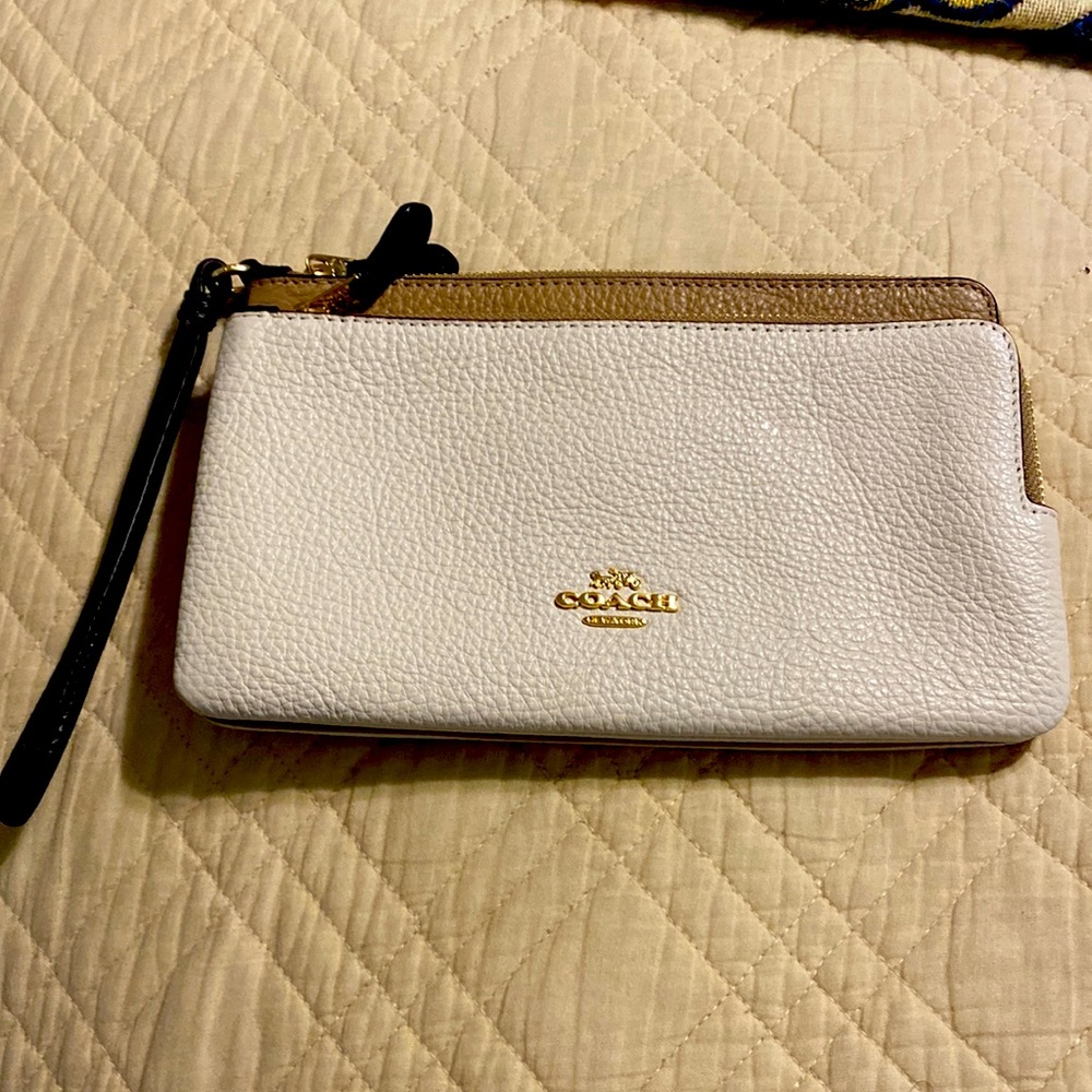 Coach cream double zip wallet, large with wrist strap